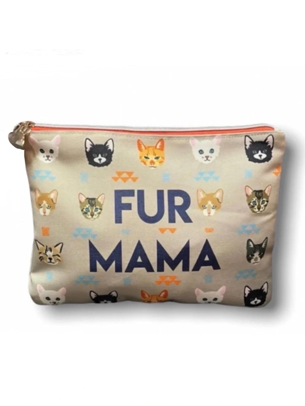 NWT Toiletries Zip Bag with Fur Mama Text & Repeating Cat Face Print 11.5 x 8.5